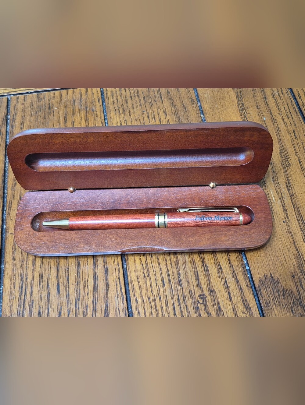 Engraved Wooden Pen with Matching Wood Case - Brown & Gold
